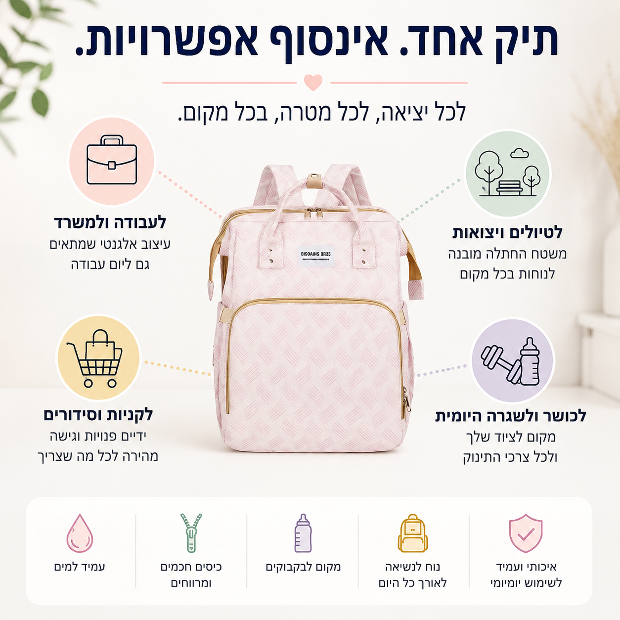 תיק החתלה עם עריסה נפתחת 👶 | תיק חובה לכל אמא